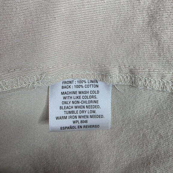 Womens JM Collection Beige Linen Blend Shirt Button Up Roll Tab Sleeve V Neck 8 - Picture 3 of 7